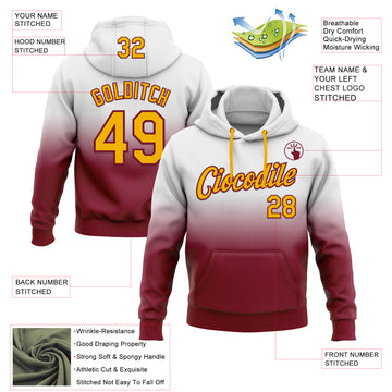 Custom Stitched White Gold-Crimson Fade Fashion Sports Pullover Sweatshirt Hoodie