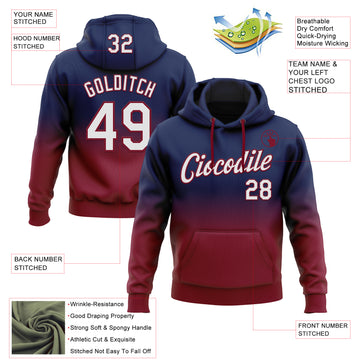 Custom Stitched Navy White-Crimson Fade Fashion Sports Pullover Sweatshirt Hoodie