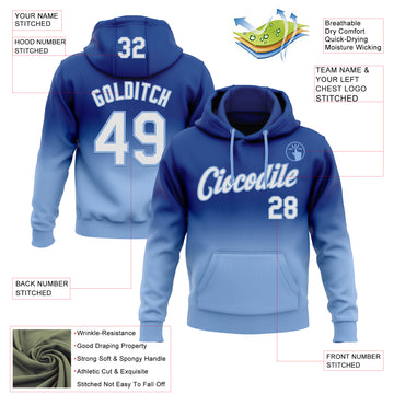 Custom Stitched Royal White-Light Blue Fade Fashion Sports Pullover Sweatshirt Hoodie