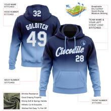 Load image into Gallery viewer, Custom Stitched Navy White-Light Blue Fade Fashion Sports Pullover Sweatshirt Hoodie
