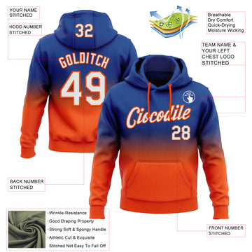 Custom Stitched Royal White-Orange Fade Fashion Sports Pullover Sweatshirt Hoodie