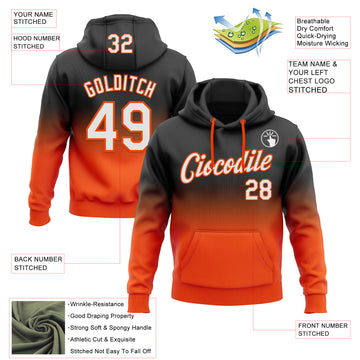 Custom Stitched Black White-Orange Fade Fashion Sports Pullover Sweatshirt Hoodie