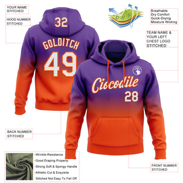 Custom Stitched Purple White-Orange Fade Fashion Sports Pullover Sweatshirt Hoodie