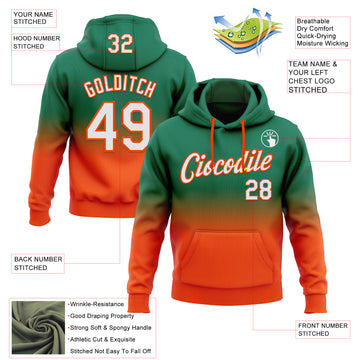 Custom Stitched Kelly Green White-Orange Fade Fashion Sports Pullover Sweatshirt Hoodie