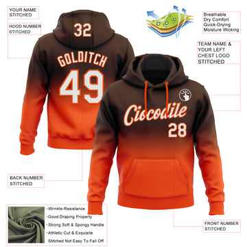 Custom Stitched Brown White-Orange Fade Fashion Sports Pullover Sweatshirt Hoodie