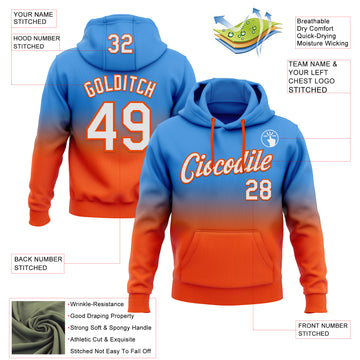 Custom Stitched Powder Blue White-Orange Fade Fashion Sports Pullover Sweatshirt Hoodie