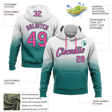 Custom Stitched White Pink-Teal Fade Fashion Sports Pullover Sweatshirt Hoodie