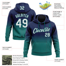Load image into Gallery viewer, Custom Stitched Navy White-Teal Fade Fashion Sports Pullover Sweatshirt Hoodie
