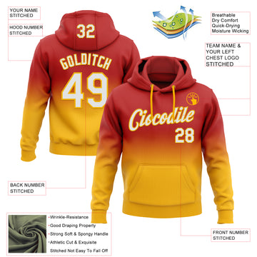 Custom Stitched Red White-Gold Fade Fashion Sports Pullover Sweatshirt Hoodie