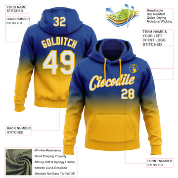 Custom Stitched Royal White-Gold Fade Fashion Sports Pullover Sweatshirt Hoodie