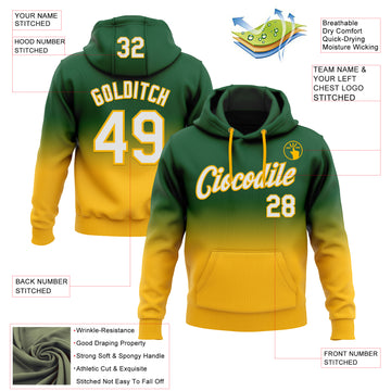 Custom Stitched Green White-Gold Fade Fashion Sports Pullover Sweatshirt Hoodie