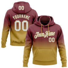 Laden Sie das Bild in den Galerie-Viewer, Custom Stitched Burgundy White-Old Gold Fade Fashion Sports Pullover Sweatshirt Hoodie
