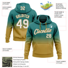 Load image into Gallery viewer, Custom Stitched Teal White-Old Gold Fade Fashion Sports Pullover Sweatshirt Hoodie
