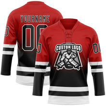 Laden Sie das Bild in den Galerie-Viewer, Custom Red Black-White Fade Fashion Hockey Lace Neck Jersey

