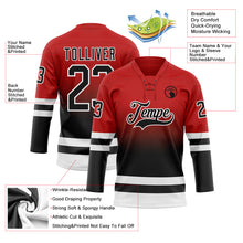 Laden Sie das Bild in den Galerie-Viewer, Custom Red Black-White Fade Fashion Hockey Lace Neck Jersey
