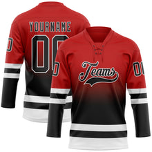 Laden Sie das Bild in den Galerie-Viewer, Custom Red Black-White Fade Fashion Hockey Lace Neck Jersey
