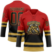 Laden Sie das Bild in den Galerie-Viewer, Custom Red Black-Old Gold Fade Fashion Hockey Lace Neck Jersey
