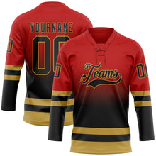 Laden Sie das Bild in den Galerie-Viewer, Custom Red Black-Old Gold Fade Fashion Hockey Lace Neck Jersey
