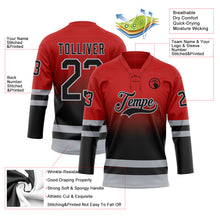 Laden Sie das Bild in den Galerie-Viewer, Custom Red Black-Gray Fade Fashion Hockey Lace Neck Jersey
