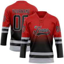 Laden Sie das Bild in den Galerie-Viewer, Custom Red Black-Gray Fade Fashion Hockey Lace Neck Jersey
