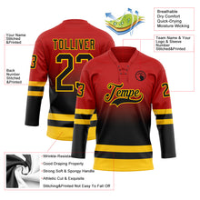Laden Sie das Bild in den Galerie-Viewer, Custom Red Black-Yellow Fade Fashion Hockey Lace Neck Jersey
