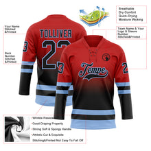 Laden Sie das Bild in den Galerie-Viewer, Custom Red Black-Light Blue Fade Fashion Hockey Lace Neck Jersey
