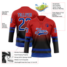 Laden Sie das Bild in den Galerie-Viewer, Custom Red Royal Black-White Fade Fashion Hockey Lace Neck Jersey
