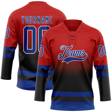 Custom Red Royal Black-White Fade Fashion Hockey Lace Neck Jersey