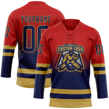 Laden Sie das Bild in den Galerie-Viewer, Custom Red Navy-Old Gold Fade Fashion Hockey Lace Neck Jersey
