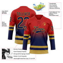 Laden Sie das Bild in den Galerie-Viewer, Custom Red Navy-Old Gold Fade Fashion Hockey Lace Neck Jersey
