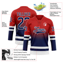 Laden Sie das Bild in den Galerie-Viewer, Custom Red Navy-White Fade Fashion Hockey Lace Neck Jersey
