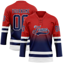 Laden Sie das Bild in den Galerie-Viewer, Custom Red Navy-White Fade Fashion Hockey Lace Neck Jersey
