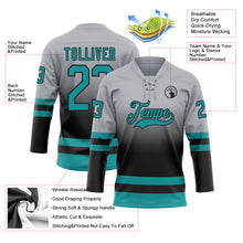Laden Sie das Bild in den Galerie-Viewer, Custom Gray Teal-Black Fade Fashion Hockey Lace Neck Jersey
