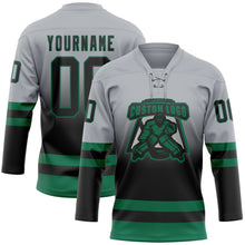 Laden Sie das Bild in den Galerie-Viewer, Custom Gray Black-Kelly Green Fade Fashion Hockey Lace Neck Jersey
