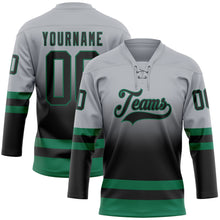 Laden Sie das Bild in den Galerie-Viewer, Custom Gray Black-Kelly Green Fade Fashion Hockey Lace Neck Jersey
