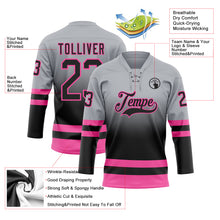 Laden Sie das Bild in den Galerie-Viewer, Custom Gray Black-Pink Fade Fashion Hockey Lace Neck Jersey

