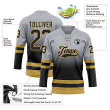 Laden Sie das Bild in den Galerie-Viewer, Custom Gray Black-Old Gold Fade Fashion Hockey Lace Neck Jersey
