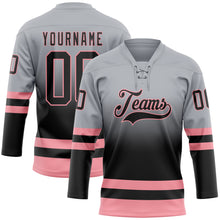 Laden Sie das Bild in den Galerie-Viewer, Custom Gray Black-Medium Pink Fade Fashion Hockey Lace Neck Jersey
