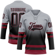 Laden Sie das Bild in den Galerie-Viewer, Custom Gray Black-Crimson Fade Fashion Hockey Lace Neck Jersey
