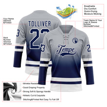 Laden Sie das Bild in den Galerie-Viewer, Custom Gray Navy-White Fade Fashion Hockey Lace Neck Jersey
