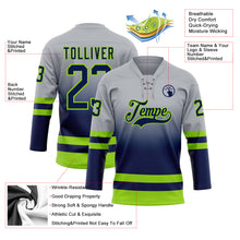 Laden Sie das Bild in den Galerie-Viewer, Custom Gray Navy-Neon Green Fade Fashion Hockey Lace Neck Jersey
