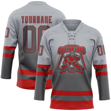 Charger l'image dans la galerie, Custom Gray Steel Gray-Red Fade Fashion Hockey Lace Neck Jersey
