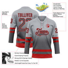 Charger l'image dans la galerie, Custom Gray Steel Gray-Red Fade Fashion Hockey Lace Neck Jersey
