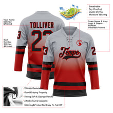 Laden Sie das Bild in den Galerie-Viewer, Custom Gray Black-Red Fade Fashion Hockey Lace Neck Jersey
