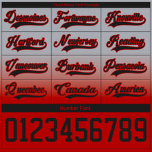 Laden Sie das Bild in den Galerie-Viewer, Custom Gray Black-Red Fade Fashion Hockey Lace Neck Jersey
