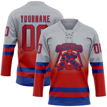 Laden Sie das Bild in den Galerie-Viewer, Custom Gray Red-Royal Fade Fashion Hockey Lace Neck Jersey
