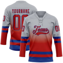 Laden Sie das Bild in den Galerie-Viewer, Custom Gray Red-Royal Fade Fashion Hockey Lace Neck Jersey
