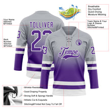 Laden Sie das Bild in den Galerie-Viewer, Custom Gray Purple-White Fade Fashion Hockey Lace Neck Jersey

