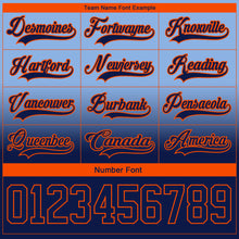 Laden Sie das Bild in den Galerie-Viewer, Custom Light Blue Navy-Orange Fade Fashion Hockey Lace Neck Jersey
