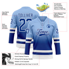 Laden Sie das Bild in den Galerie-Viewer, Custom Light Blue Royal-White Fade Fashion Hockey Lace Neck Jersey
